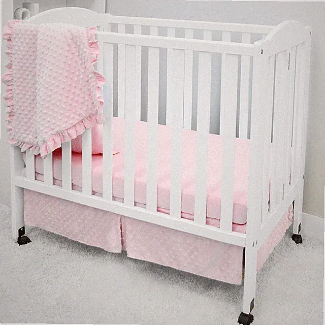 3-Piece Mini Crib Bedding Set Pink Minky Dot Soft for Baby Girls