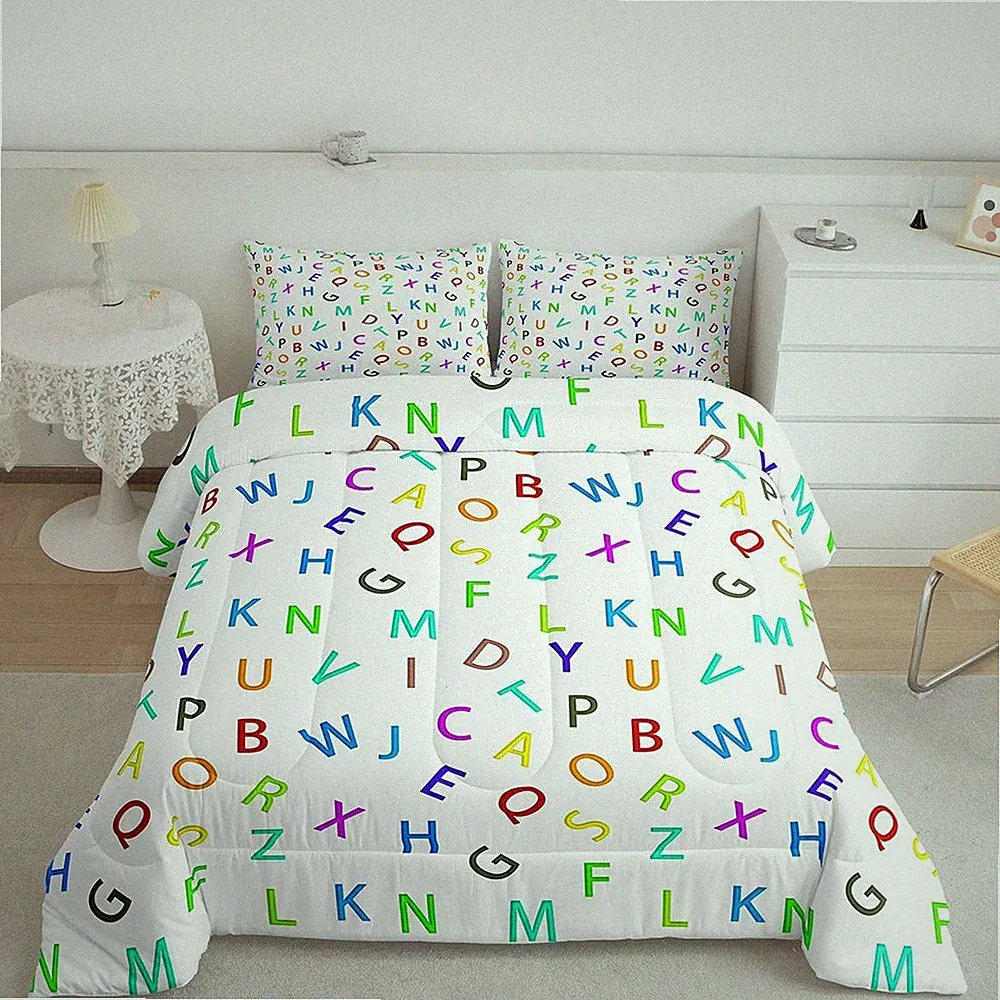 3D Alphabet Comforter Colorful English Alphabet Bedding Set for Kids Boys Adults