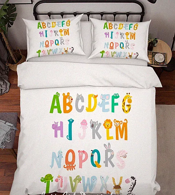 3D Animal Alphabet Quilt Cover Set Bedding Sets Pillowcases Queen