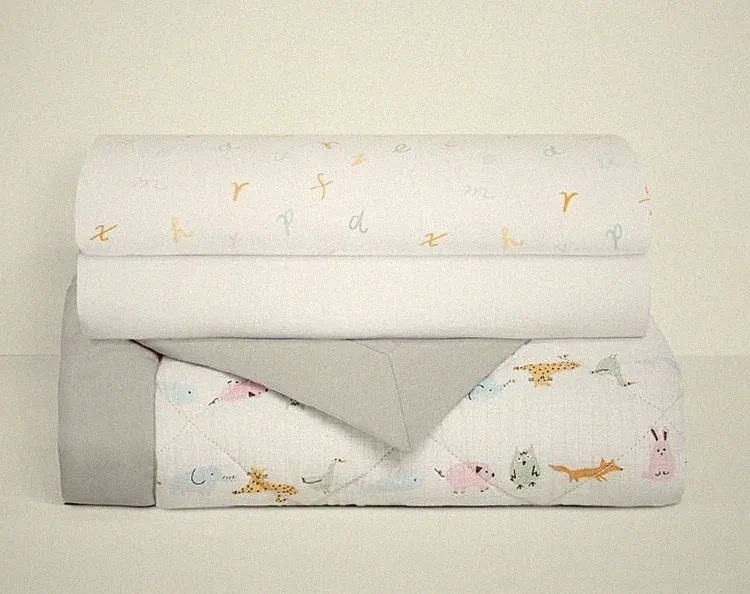 Aden + Anais 3pc Crib Bedding Set Alphabet Animals Quilted Blanket Fitted Crib +