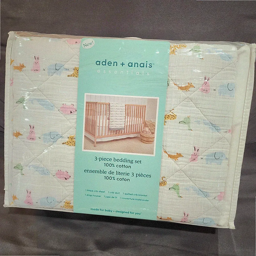 aden + anais Crib Bedding Set Alphabet Animals 3-piece Cotton Pastel Nursery New