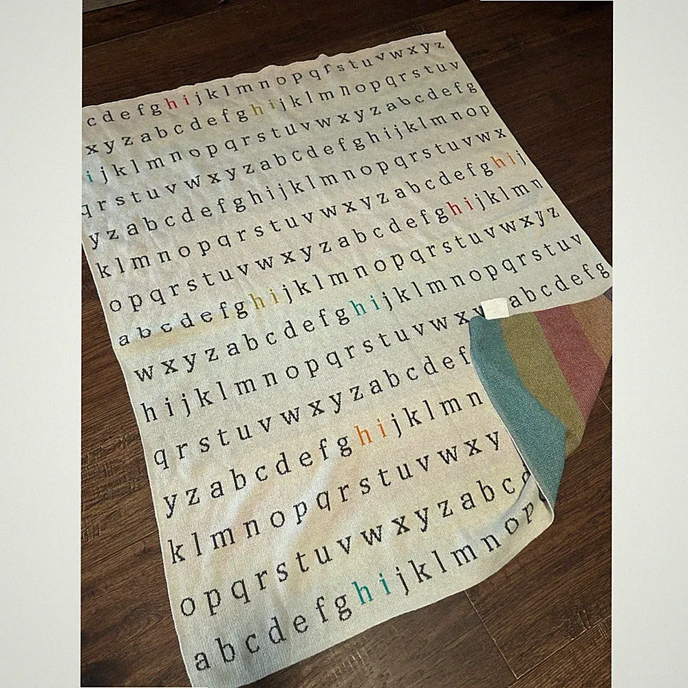Alphabet Knit Cotton Throw Blanket Cream Rainbow Stripe Kids Nursery Decor