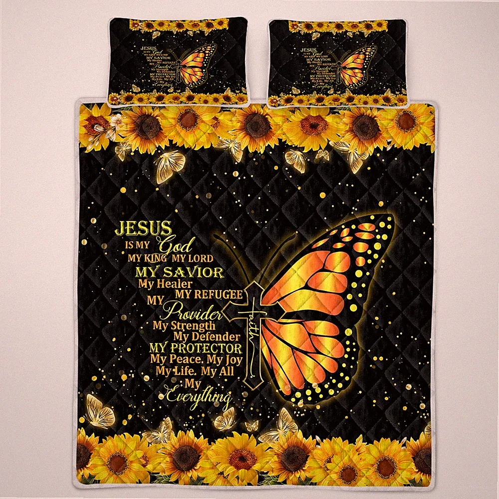 Black Quilt Set 3PCS Golden Half Butterfly Alphabet Bedding Set All Season Home