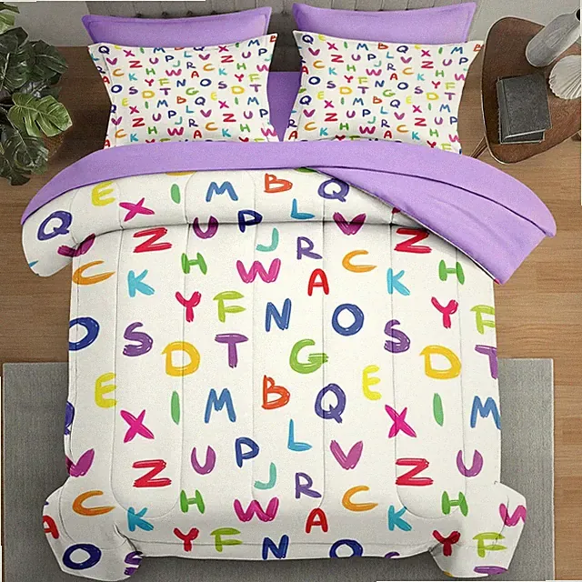 Comforter Set Queen Size, Alphabet 7 Pcs Bedding for and Adults, Multicolored...