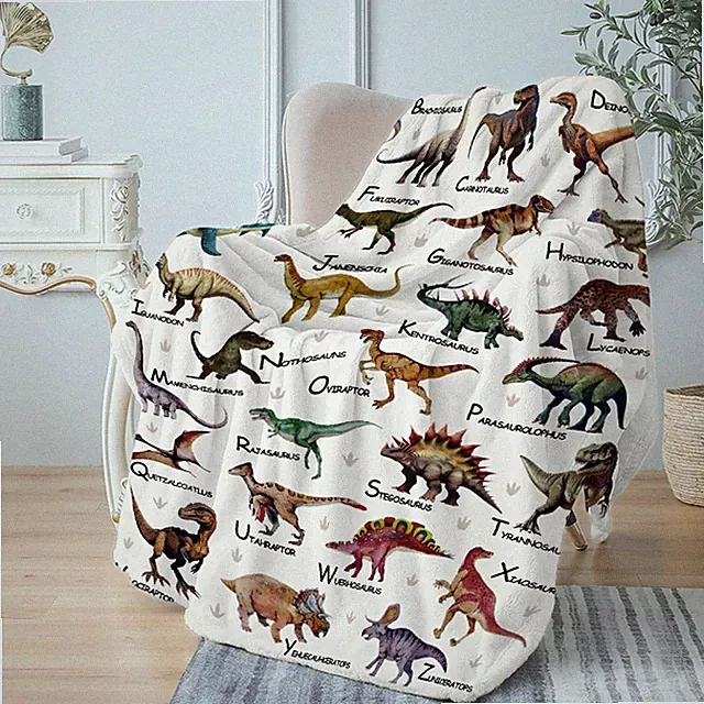 Dinosaurs Blanket Gifts Super Soft Lightweight Flannel Dinosaurs Bed Alphabet