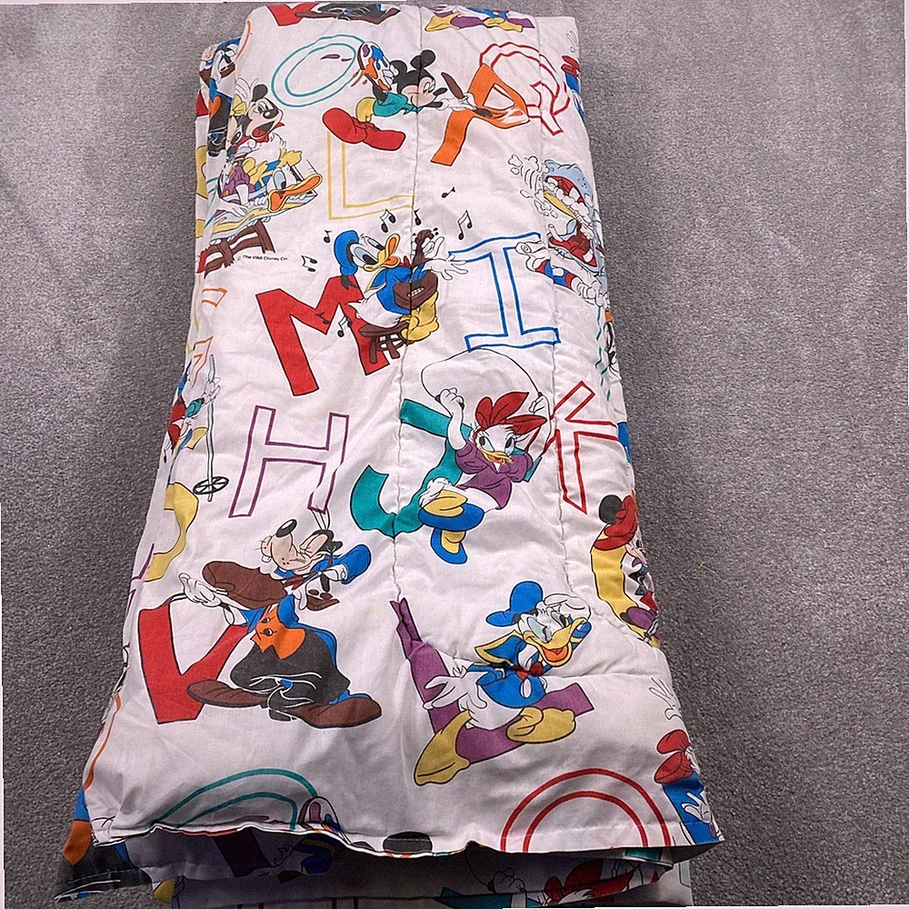 Disney Comforter Kids Twin White Vintage 90s Alphabet Mickey Donald Goofy 80x60