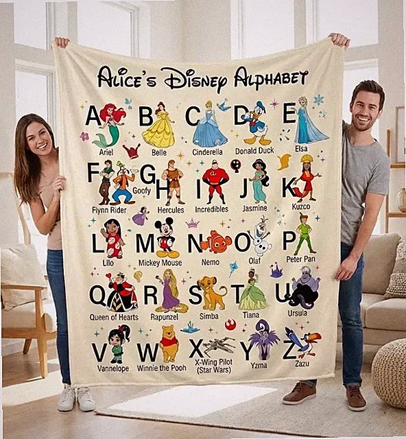 Disney Cute Personalized Princess Alphabet Fleece Blanket