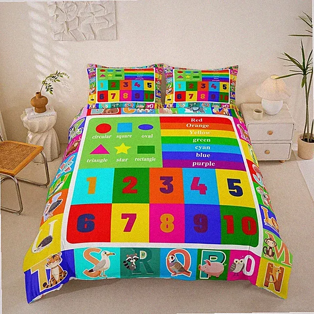 Educational Duvet Cover Set Playtime Collection ABC, Numbers and Shapes Learn...