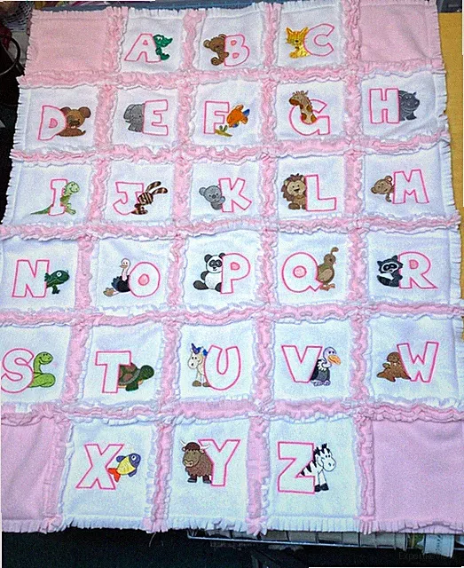 EMBORDIERED ABC's ANIMAL CRIB INFANT TODDLER QUILTED BLANKET 32X38