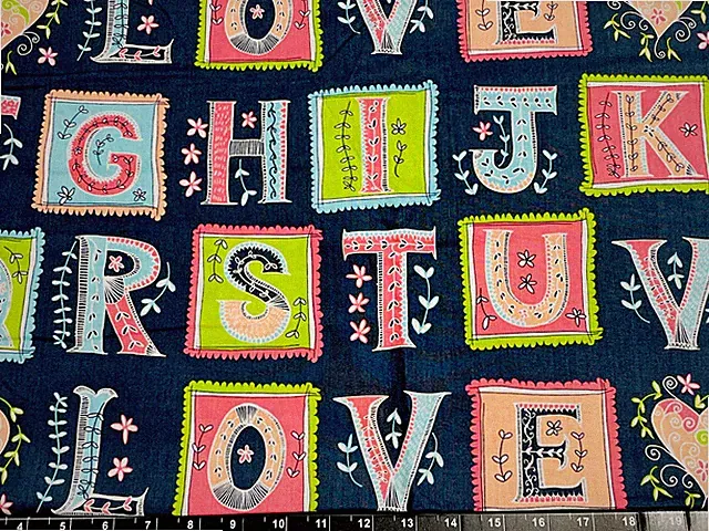 Fat Quarter 18"x 21" Letters ABC Alphabet Pastel Baby NURSERY COTTON FABRIC
