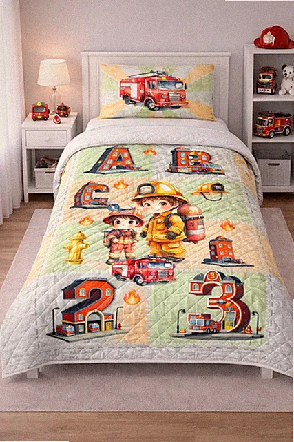 Fireman/Firehouse -Twin Size 2 piece set