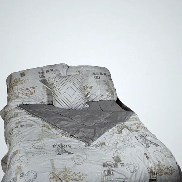 Glam Paris French Printed King Comforter Set Grey Decorative Pillow Bed Skirt