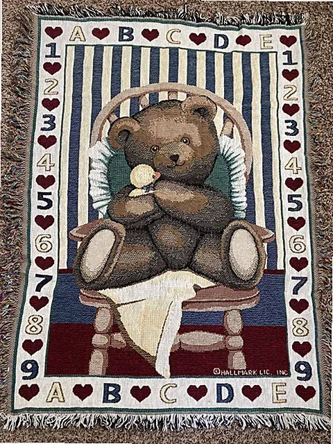 Hallmark Bear Crib Blanket Multicolor Cotton ABC 123 Nursery Boys USA Woven