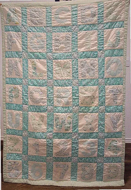Handmade Alphabet & Numbers Quilt Blanket Nursery Baby Toddler - 40" x 58"