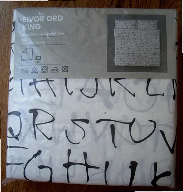 IKEA EIVOR ORD Duvet Cover with 2 Pillowcases White Black Alphabet - KING - NEW