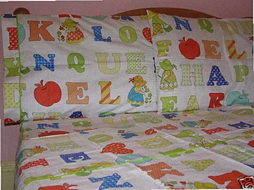 Kids Cotton Twin Size Bedding Set Alphabets White Red Blue