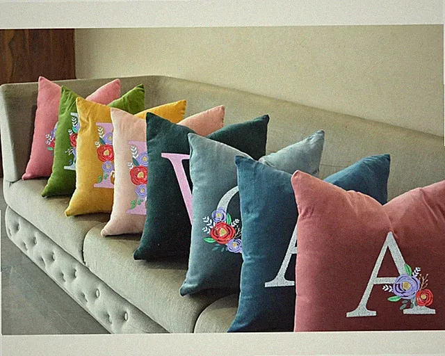 Monogram Velvet Cushion Cover personalized initial letter Pillowcase alphabet