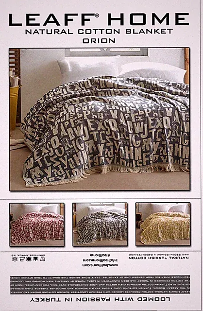 Natural Cotton Queen Alphabet Fringe Bedspread Throw Blanket Reversible