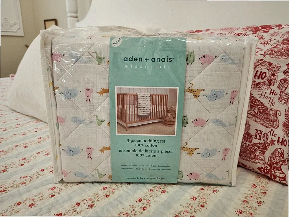 NEW ADEN + ANAIS 3 PIECE 100% COTTON CRIB BEDDING SET ANIMALS & ALPHABET
