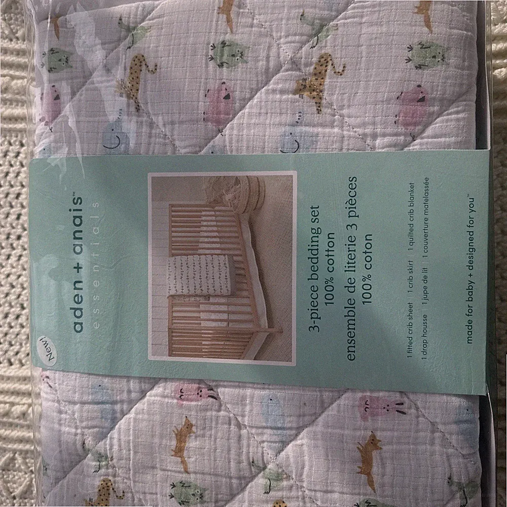 NEW ADEN + ANAIS 3 PIECE CRIB BEDDING SET ANIMALS & ALPHABET