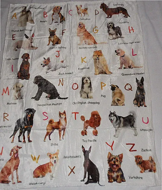 New Alphabet Dog Breeds Teaching Learn Throw Blanket 40x50 Baby Boy Girl Adult