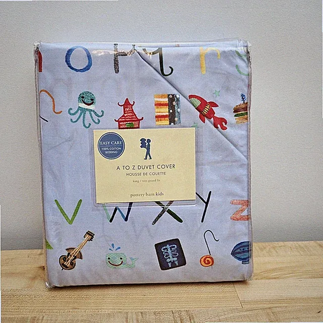 NEW Pottery Barn Kids Alphabet Soup KING Duvet Cover ABC Printed Bedding COTTON