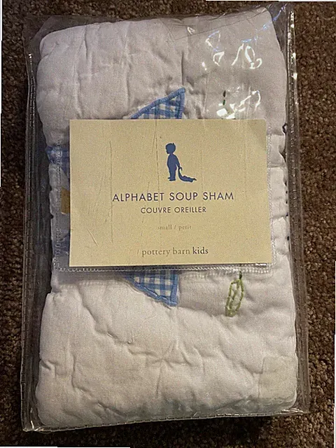 NEW POTTERY BARN KIDS ALPHABET SOUP SHAM SMALL NIGHT OWL WHITE RED BLUE GREEN