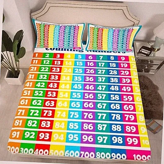 Numbers Alphabet Fitted Sheet Educational Learning Bedding Set Queen Multi 09