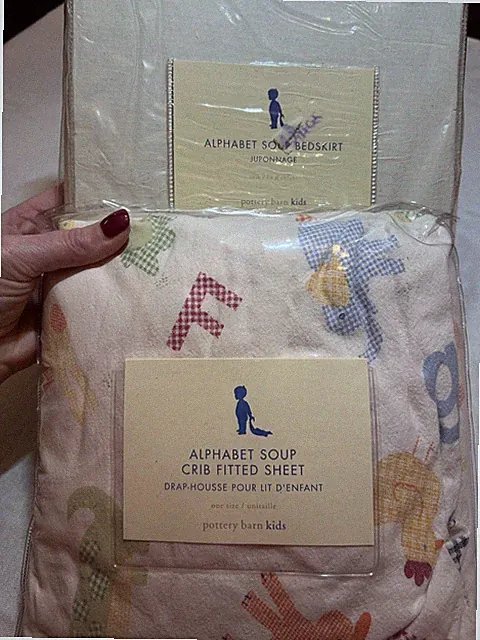 Pottery Barn Alphabet Soup Fitted Crib Sheet Bed Skirt Set Animal Zoo Nursery