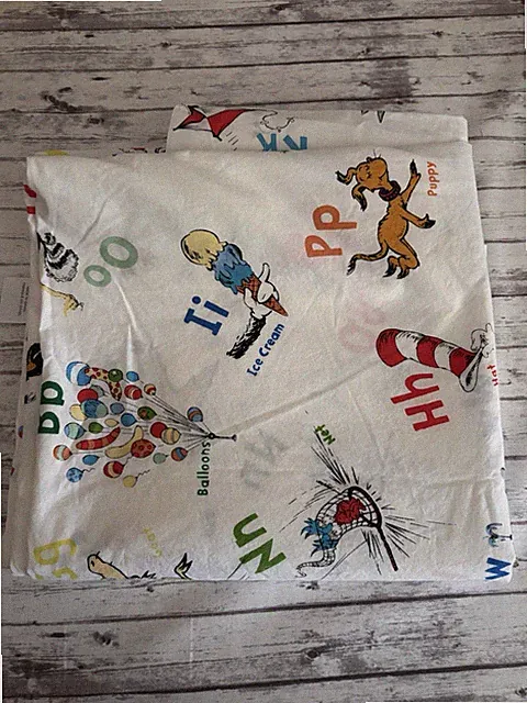 Pottery Barn Dr Seuss Flat Sheet ABC Alphabet FULL Kids Retired 100% Cotton