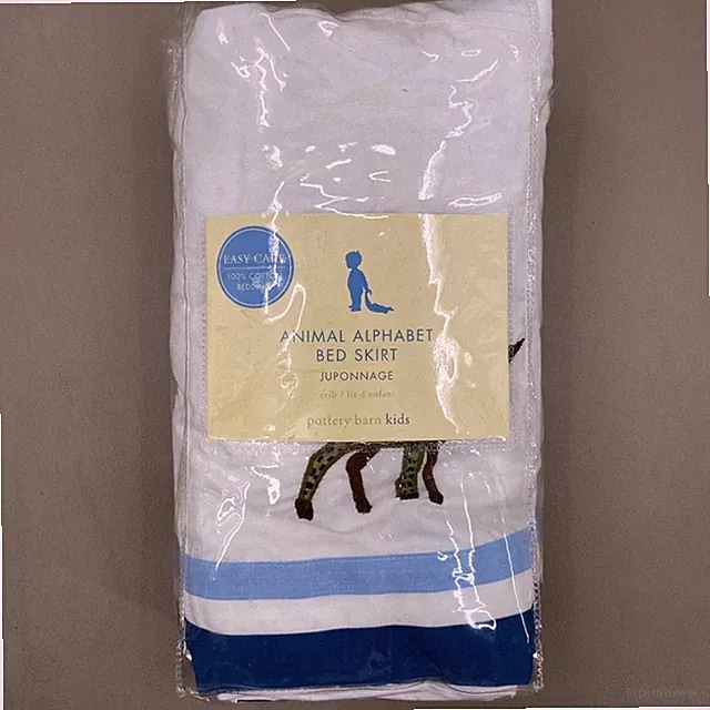 Pottery Barn Kids Animal Alphabet Crib Bed Skirt White & Blue Embroidered NWT