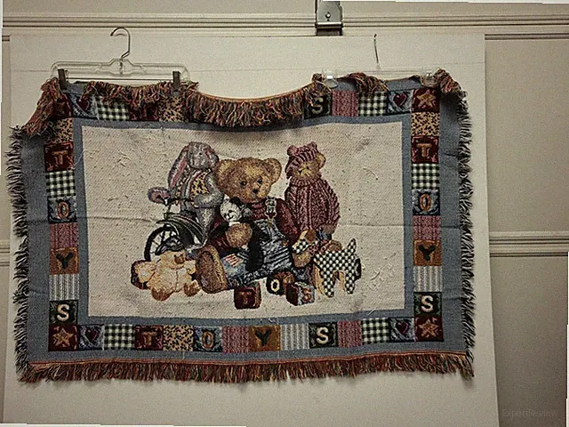 Toys Tapestry Throw Blanket Teddy Bear Rabbit Dog ABC Blocks Fringe