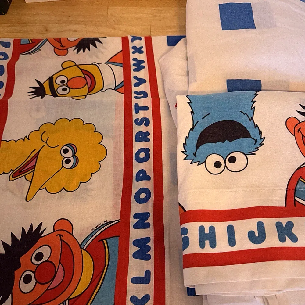 Twin Vintage 90s Sesame Street Sheets Set White ABC Alphabet Cotton Blend