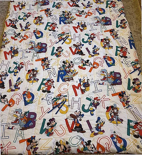 Vintage 1980s Disney Comforter Mickey Minnie & Friends Alphabet ABCs Twin 86x66