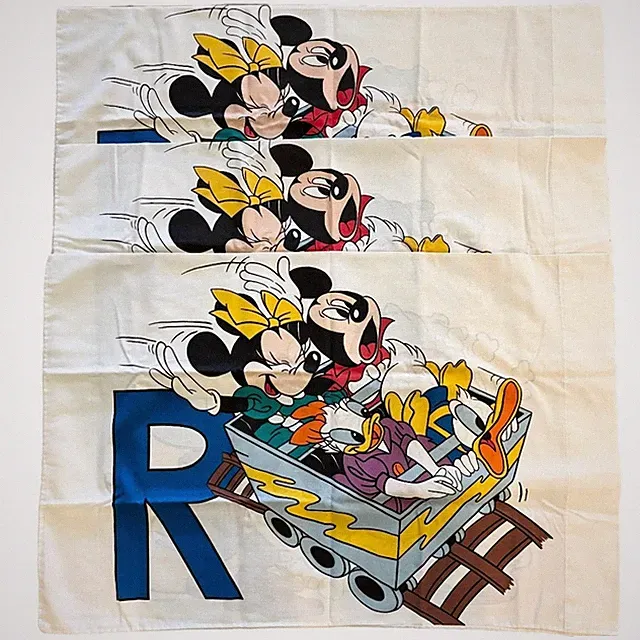 Vintage 80s DISNEY (3) ABC Alphabet STANDARD Pillowcases Mickey Goofy Donald