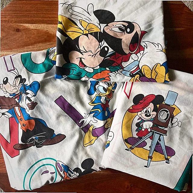 Vintage Disney Mickey Alphabet Twin Sheet Set A-Z Rollercoaster 90s Kids Bedding
