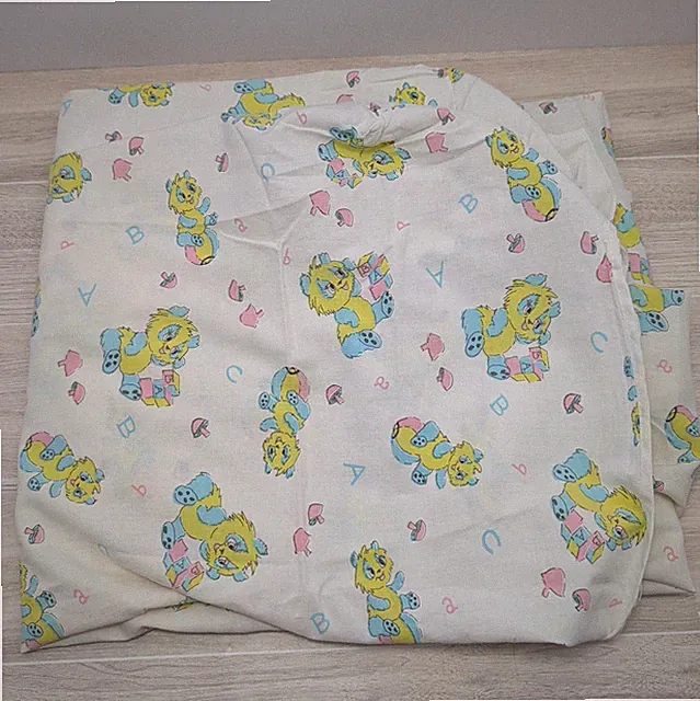 Vintage Fitted Crib Sheet Teddy Bears ABC Blocks Baby Nursery Bedding Neutral