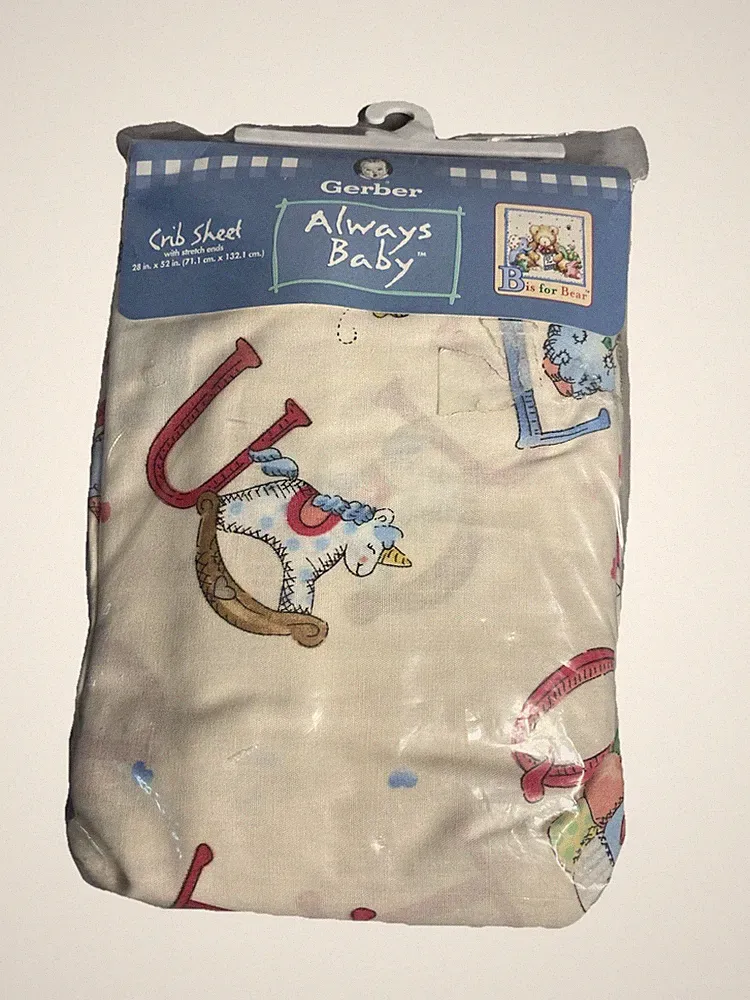 Vintage Gerber Crib Sheet Always Baby Alphabet Unisex 28x52 New In Package