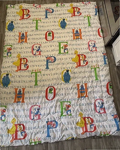 Vintage Hard to Find Twin Sesame Street ABCs Alphabet Comforter measures 82x60