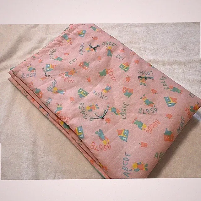 Vintage Pink and blue alphabet school baby blanket