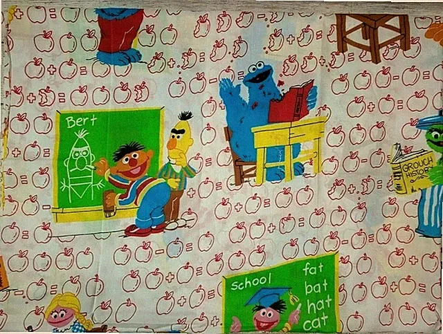 Vintage Sesame Street Twin Flat Bed Sheet Bert Ernie Grouch ABC's Marlborough