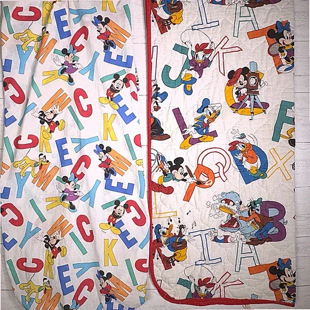 VTG Disney Dundee Mickey Mouse ABC Quilt & Sheet Set Toddler Bed Made In USA