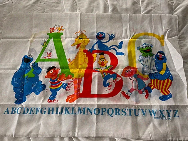 VTG Muppets Sesame Street ABC's Big Bird Cookie Letters Flat Fitted Sheets Twin